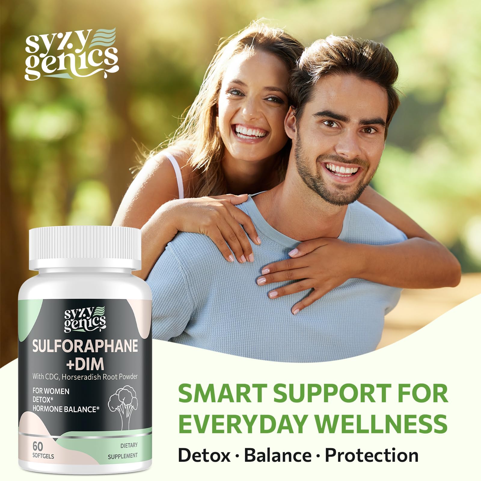 SYZY GENICS daily-use softgels held in hand for easy intake.