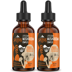 Szczekin Liposomal Mushroom Drops bottle on white background, signaling premium immune support.