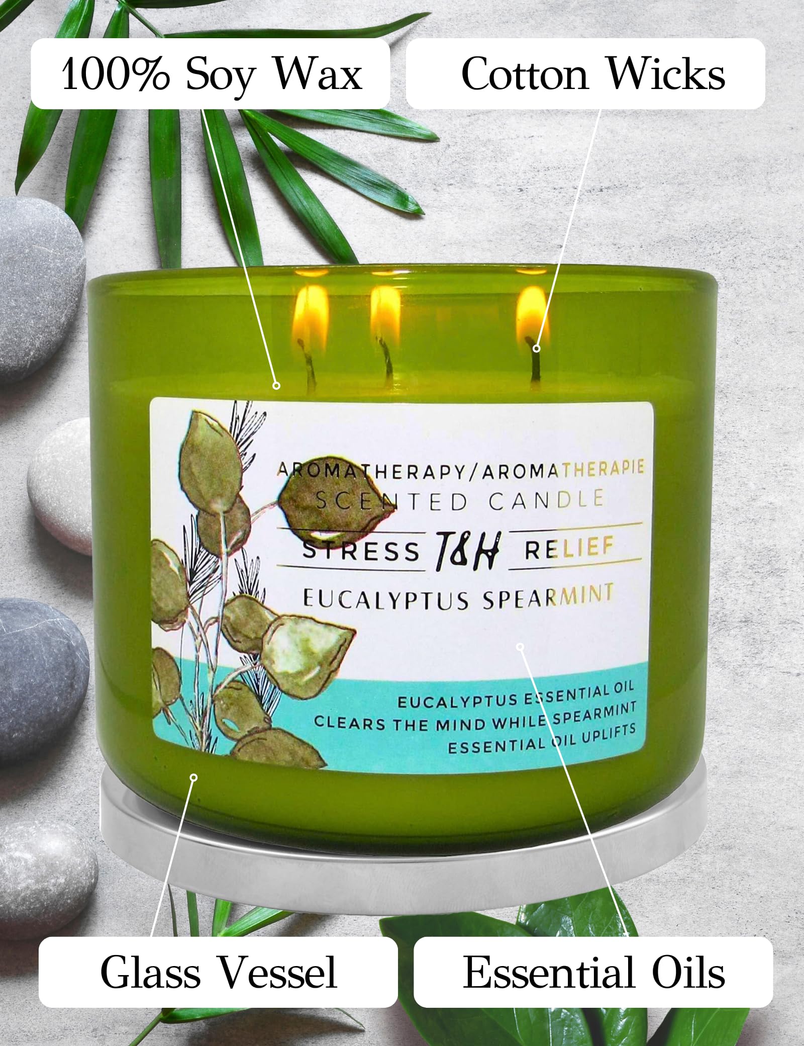 T&H Eucalyptus Spearmint green glass jar in a modern decor setting