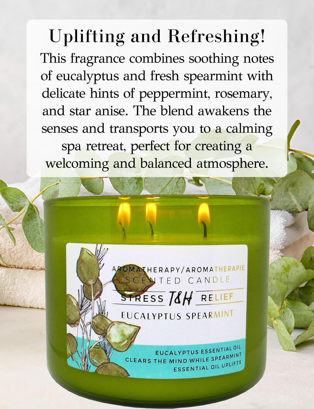 T&H Eucalyptus Spearmint label close-up showing soy blend quality