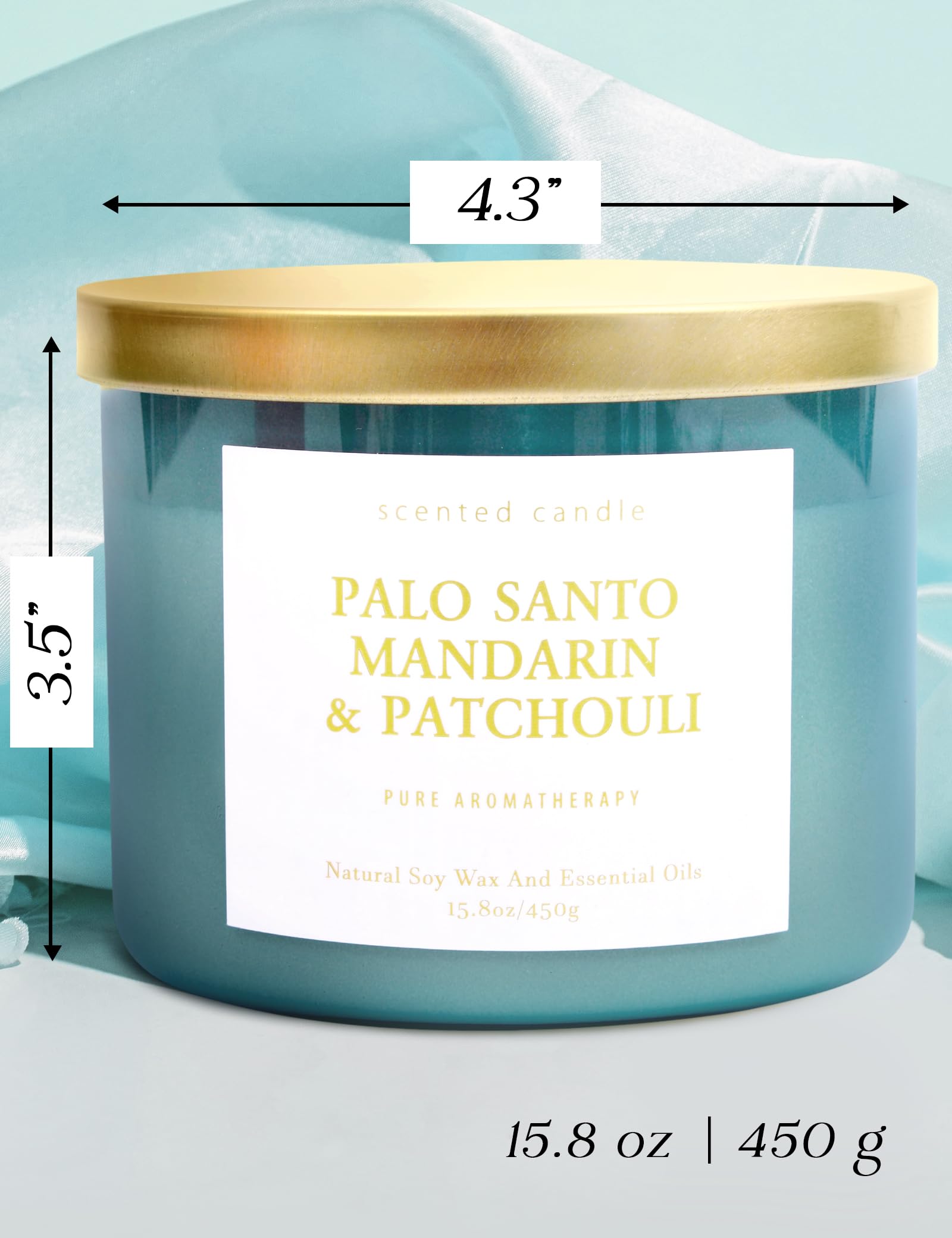 T&amp;H Palo Santo Mandarin Patchouli candle gift packaging with lid and card.