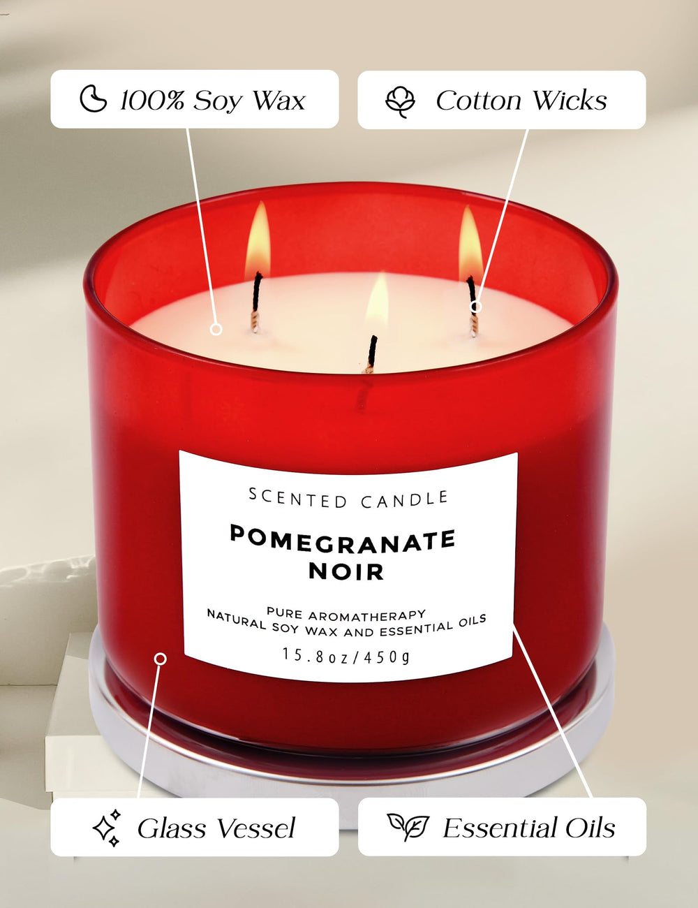 T&H Pomegranate Noir Vanilla red glass jar as a decor accent