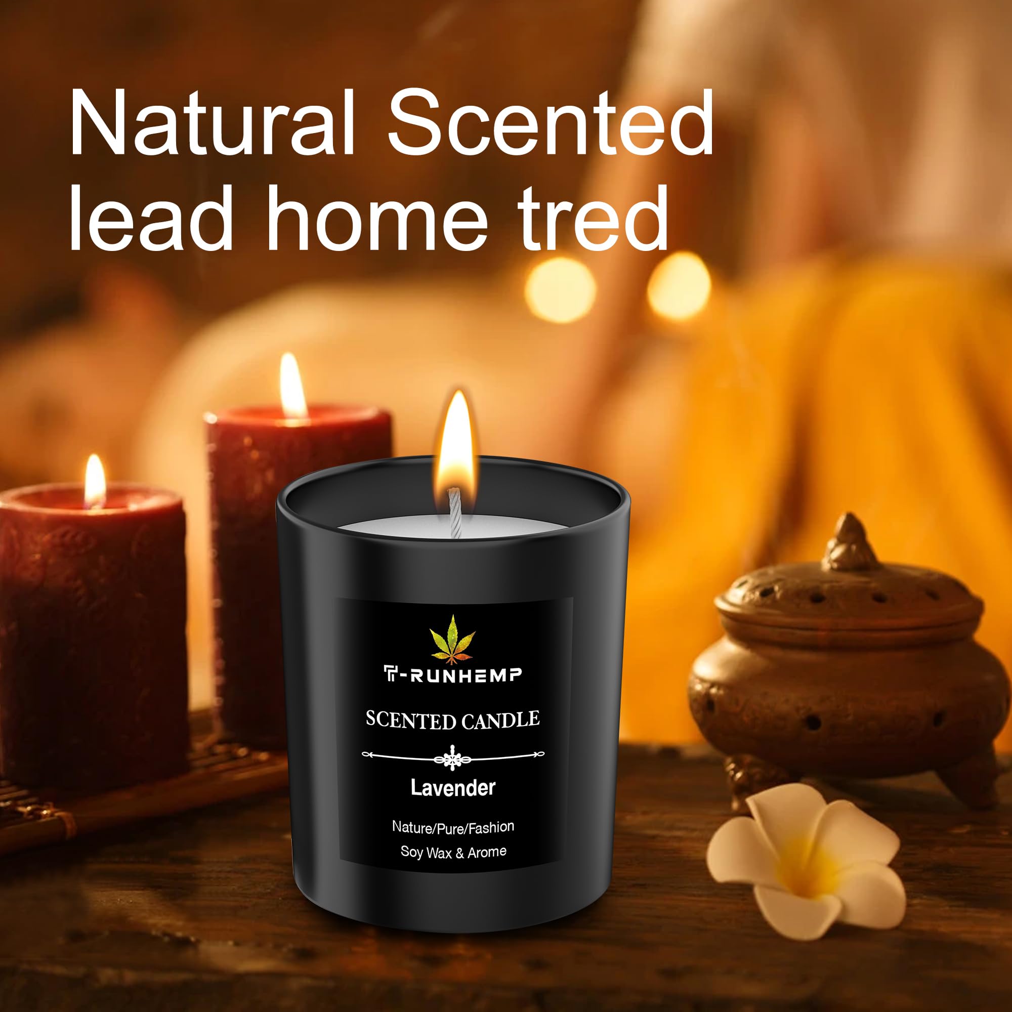 T-RUNHEMP scented soy candle with lid enhances room ambiance
