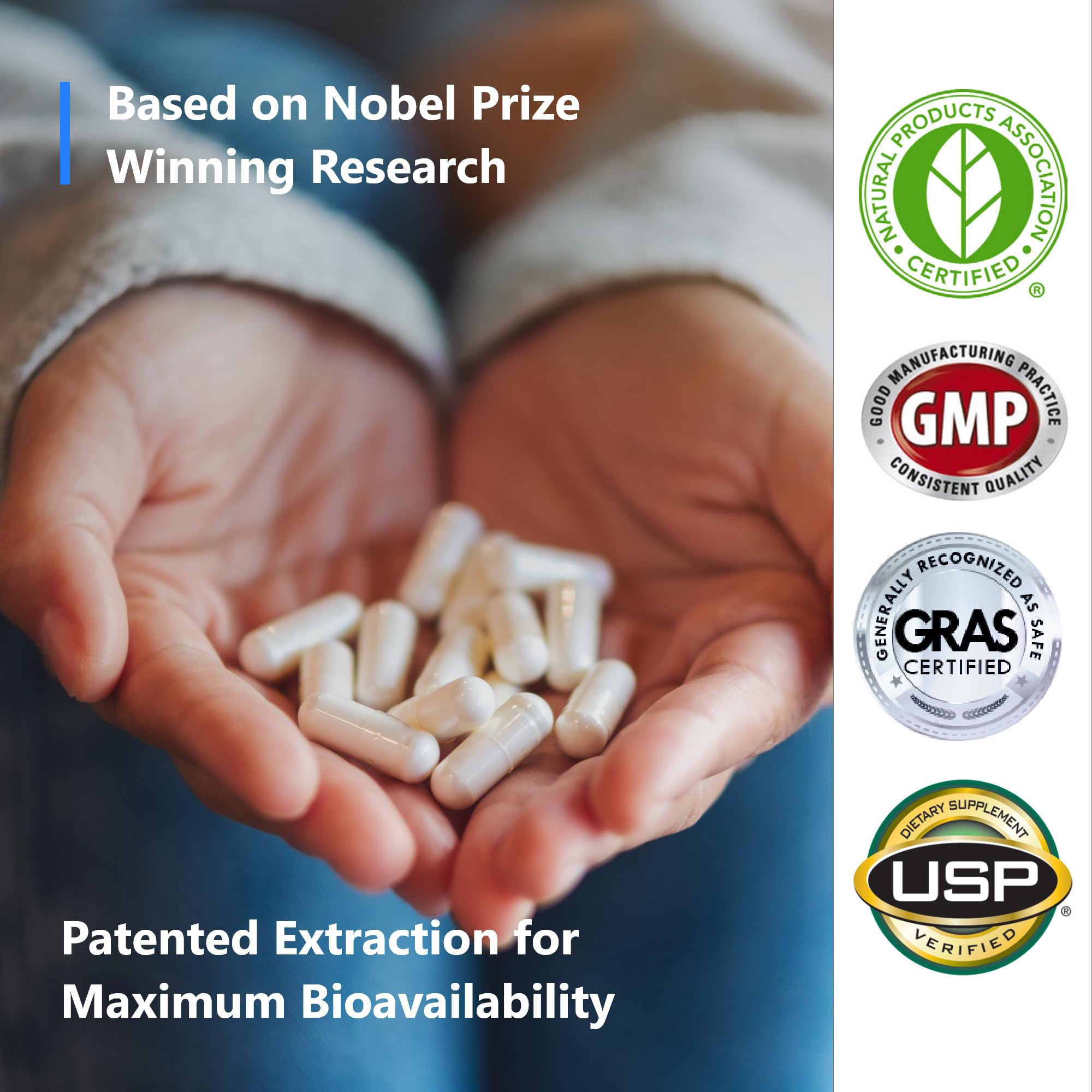 TA65 bottle label close-up with research-backed telomere concept