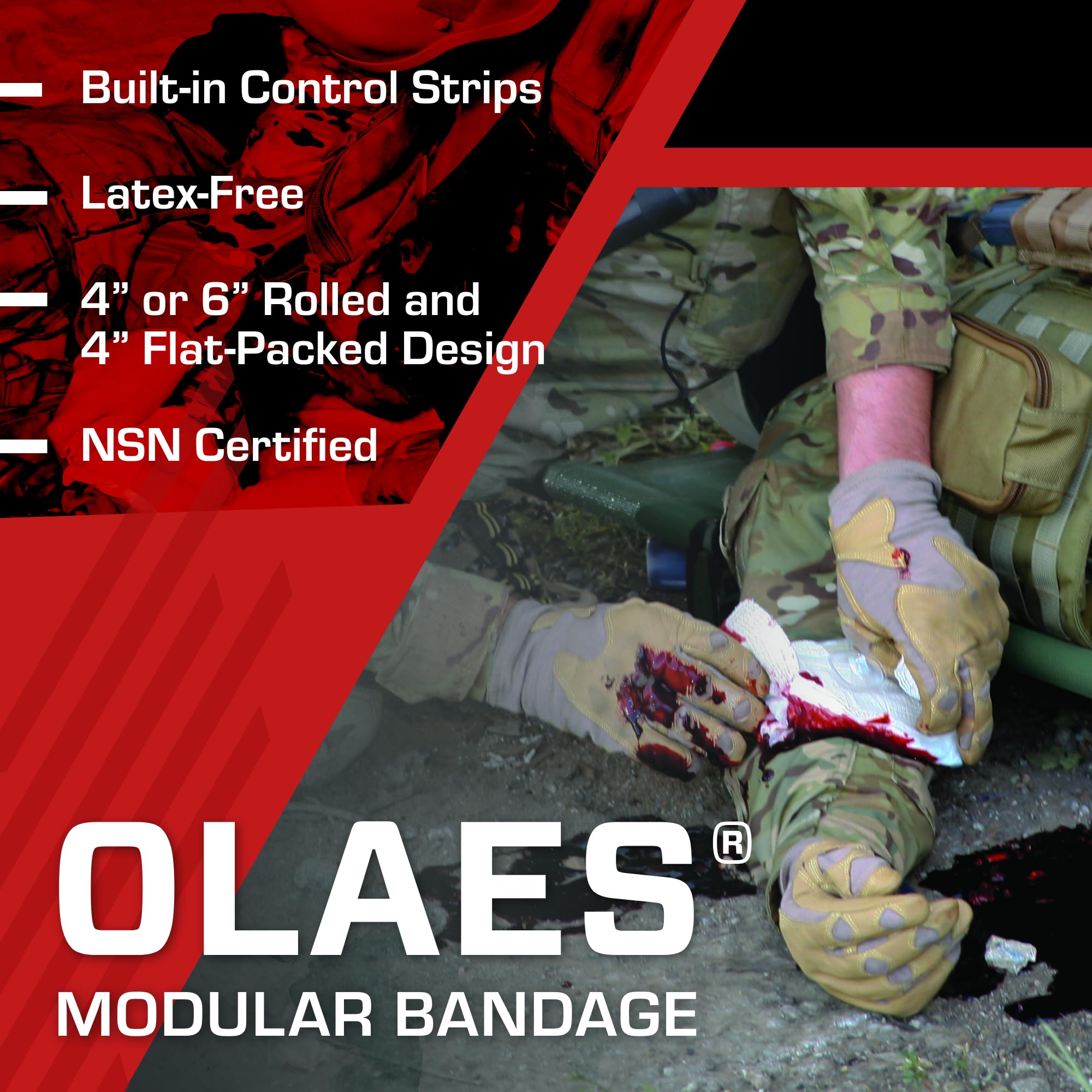 TacMed Solutions OLAES 4-inch latex-free bandage suits latex-sensitive users.