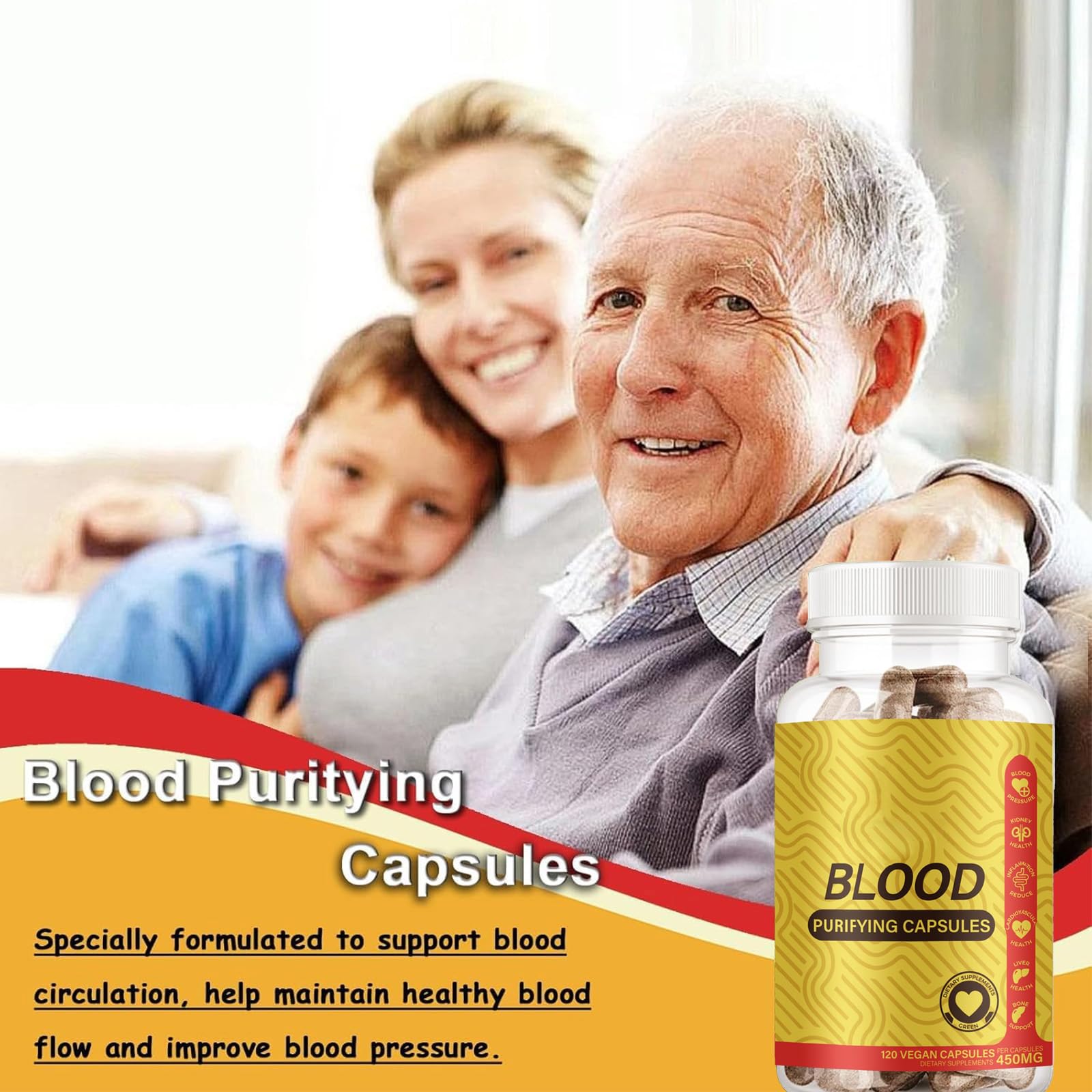 TAFUTY Blood Purifying Capsules label-side shows gluten-free, allergen-conscious health support.