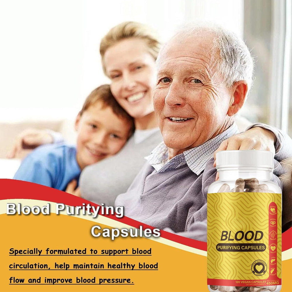 TAFUTY Blood Purifying Capsules label-side shows gluten-free, allergen-conscious health support.