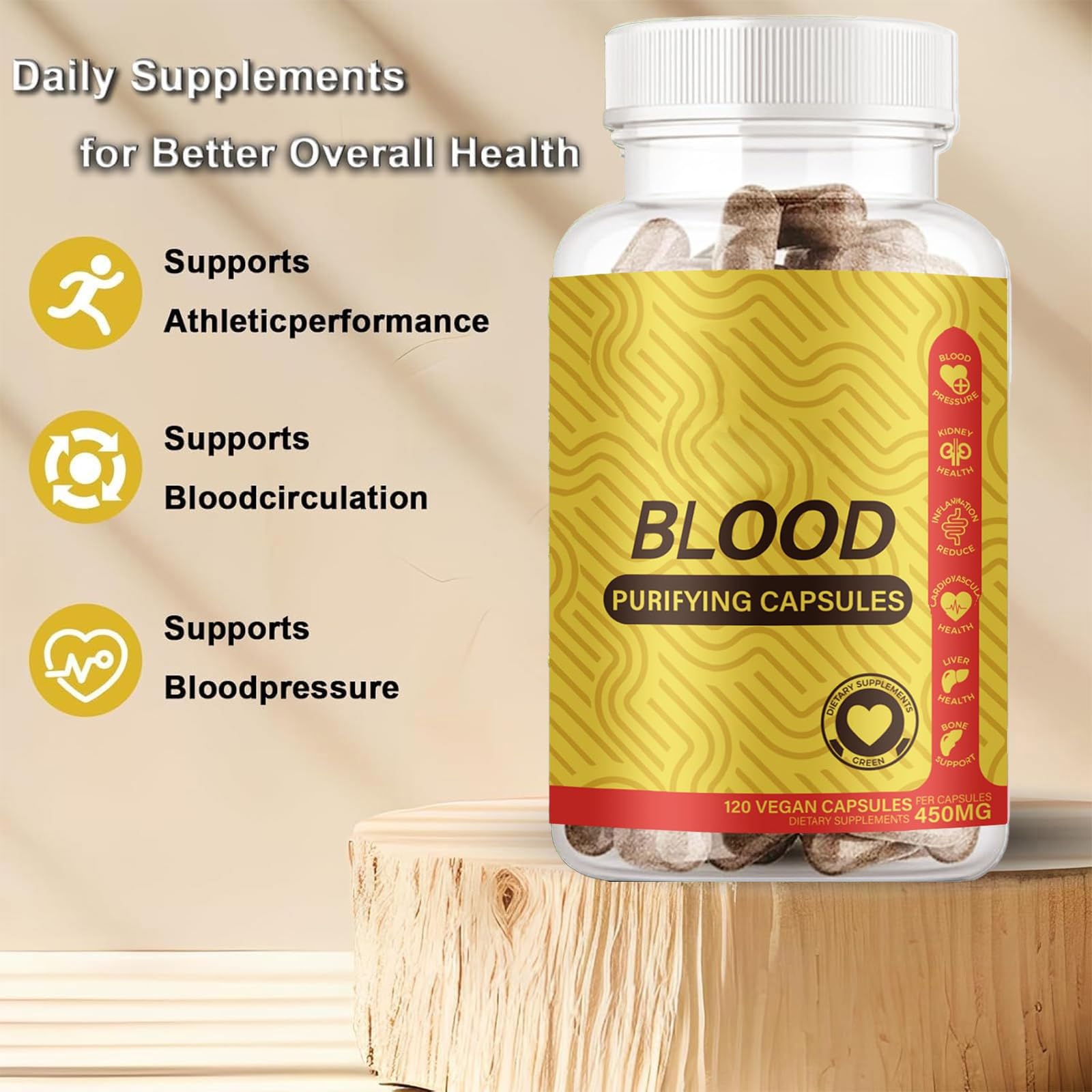 TAFUTY Blood Purifying Capsules packaging-ready box communicates vegan, gluten-free features.