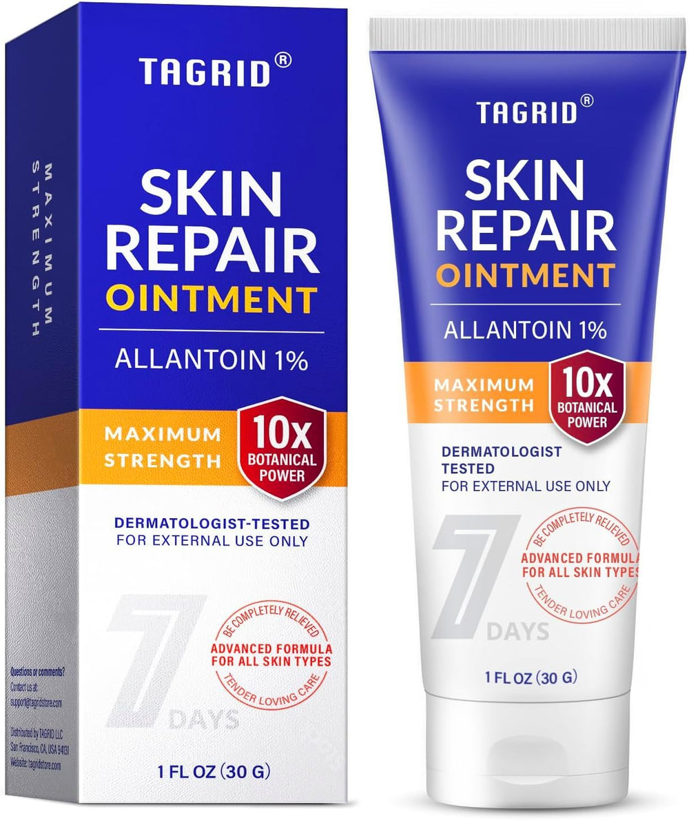 TAGRID Skin Repair Ointment 1oz bottle on table for fast relief.