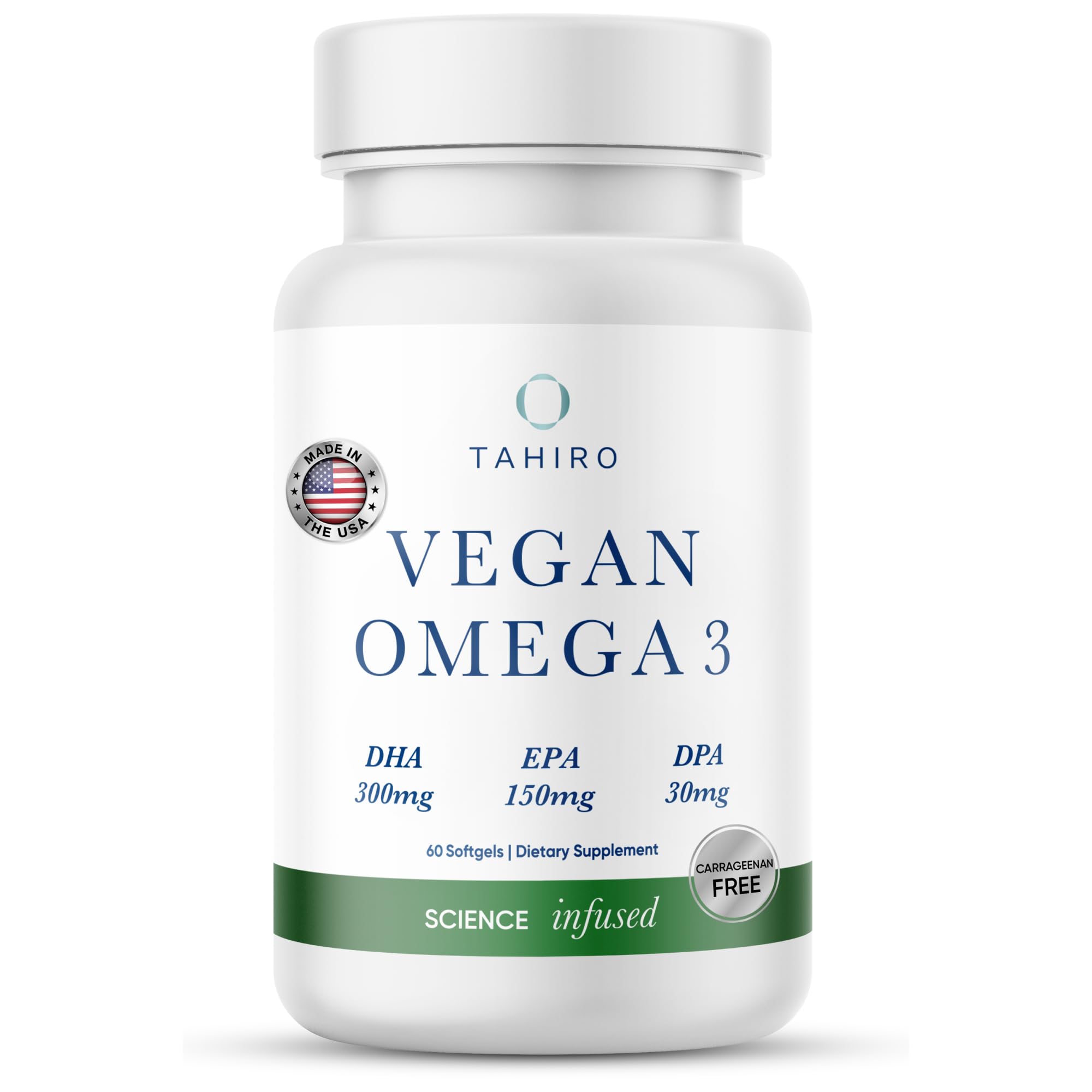 TAHIRO vegan omega-3 softgels bottle for daily brain support