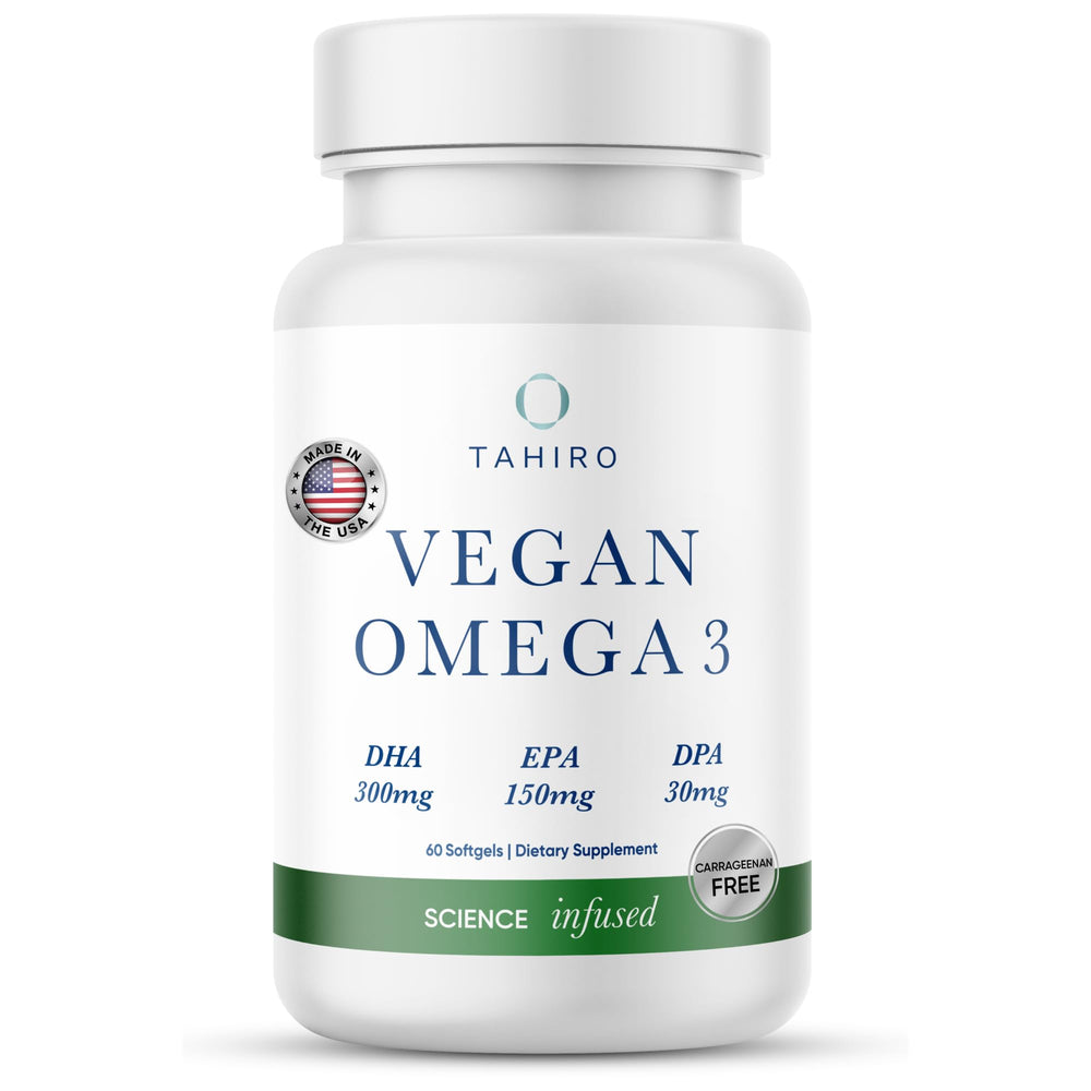 TAHIRO vegan omega-3 softgels bottle for daily brain support