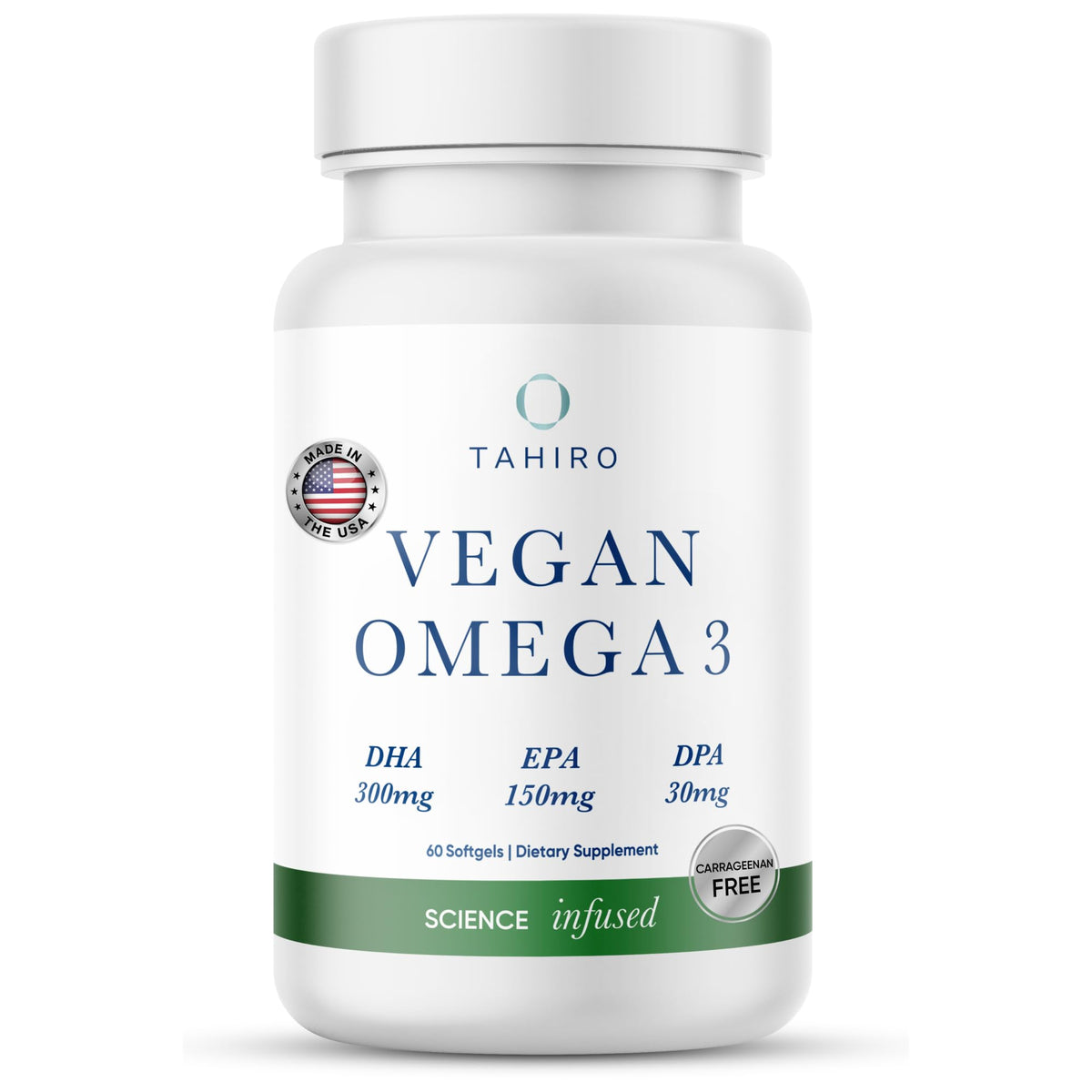 TAHIRO vegan omega-3 softgels bottle for daily brain support