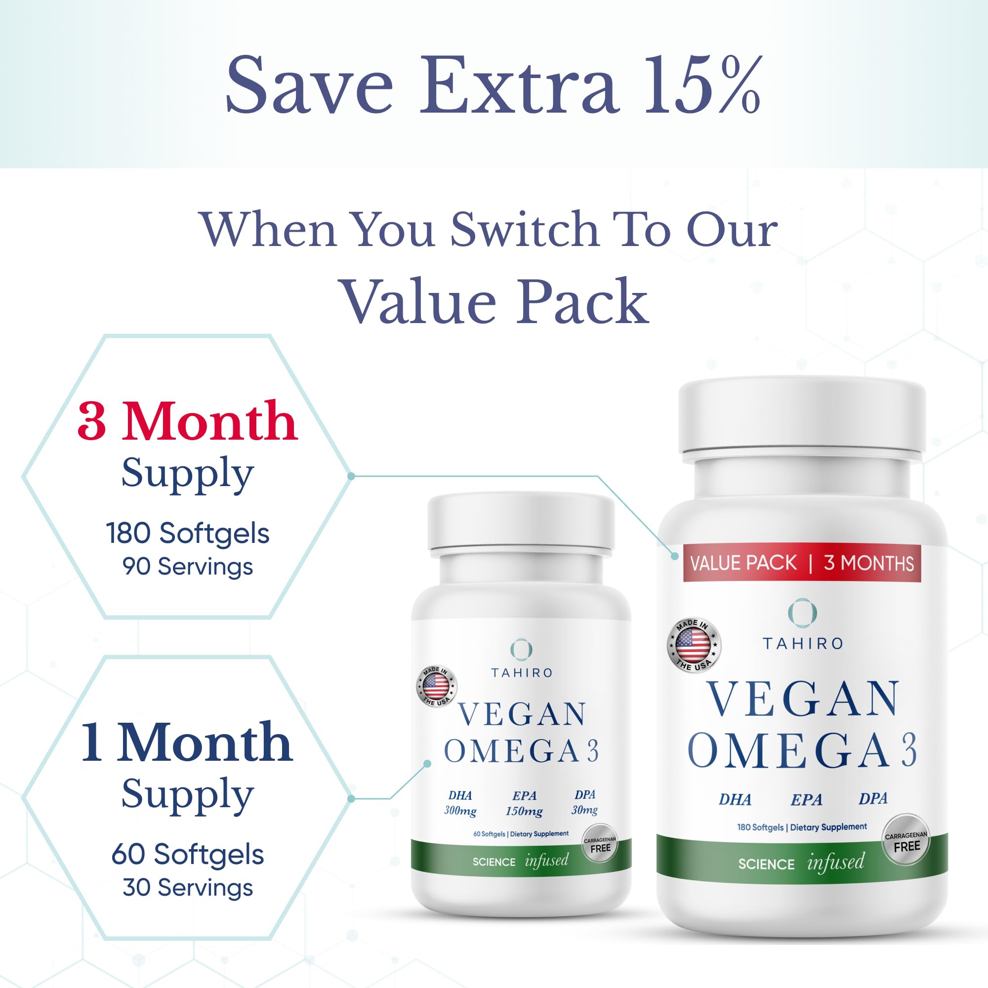 TAHIRO vegan omega-3 softgels prenatal packaging for expectant wellness