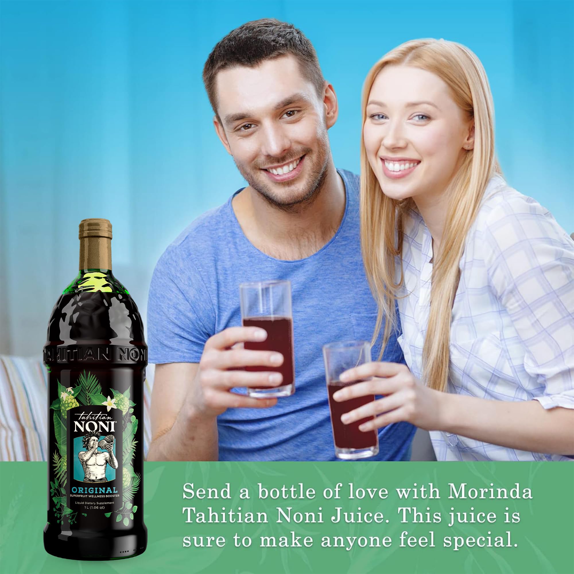Tahitian Noni blueberry-grape blend poured into a glass for a refreshing sip.