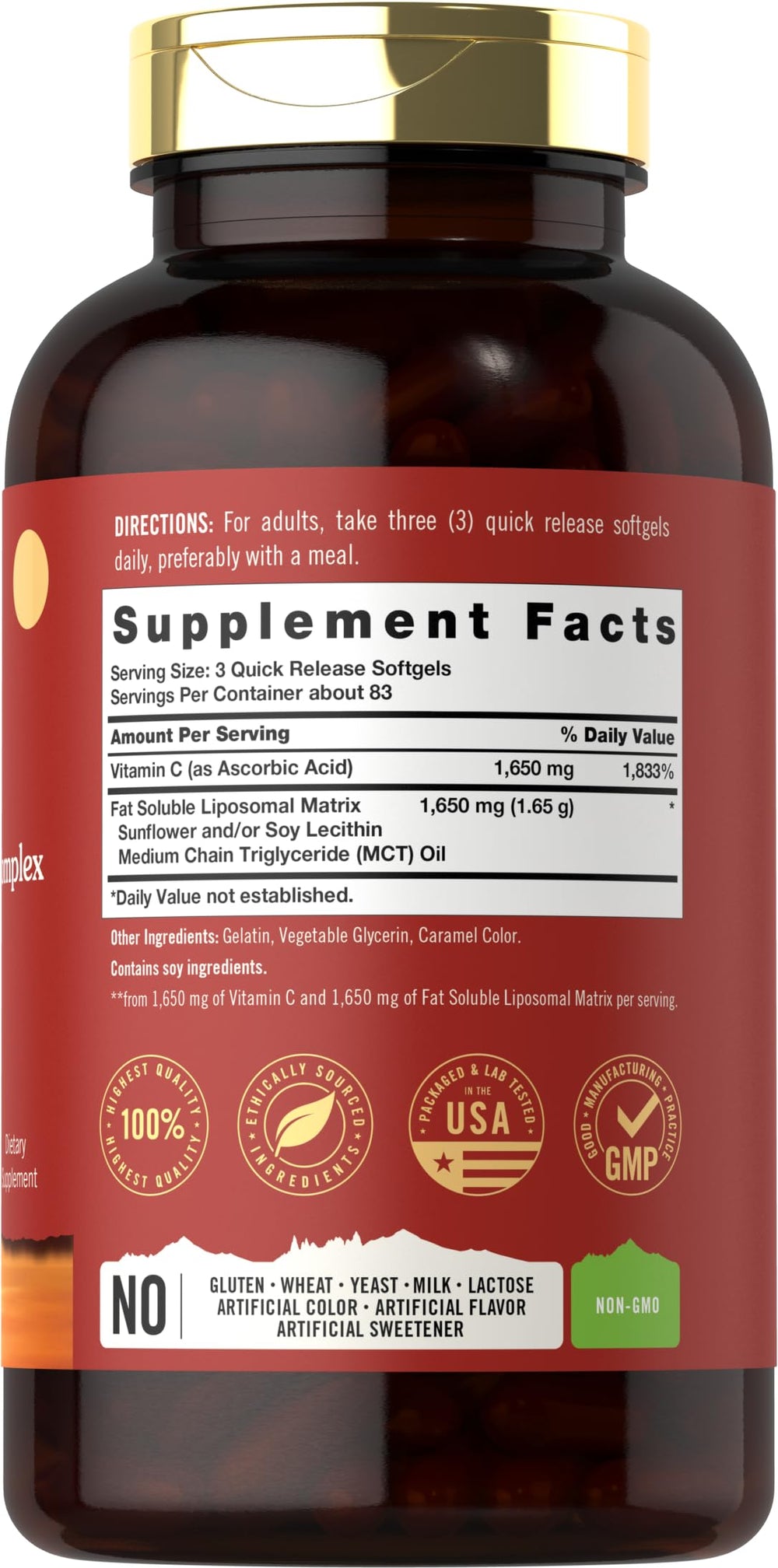 Tahoe Nutritionals Liposomal Vitamin C Complex softgels closeup showing easy-to-swallow form.