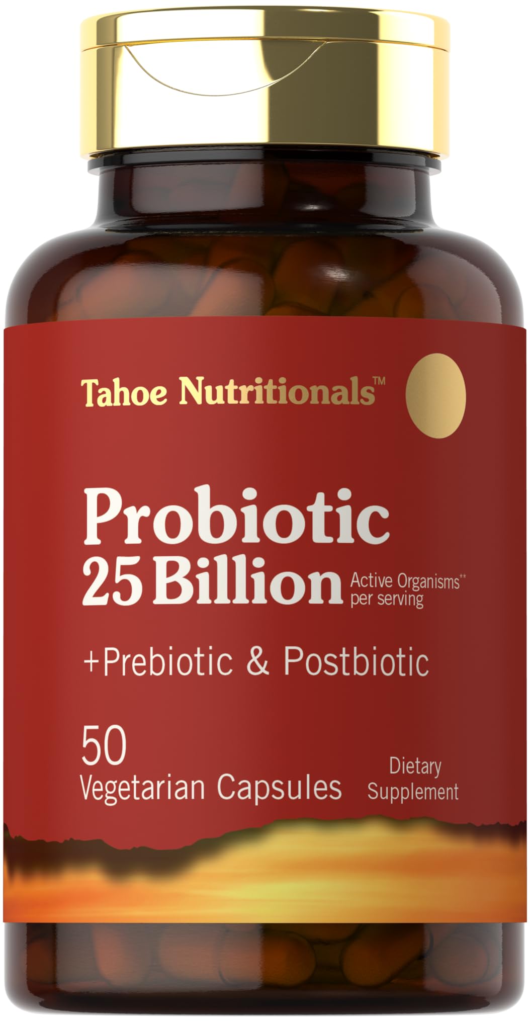 Tahoe Nutritionals prebiotic-probiotic-postbiotic capsules bottle for daily digestive balance.