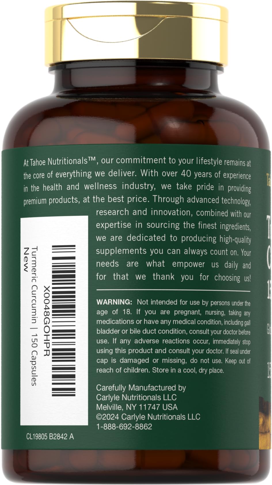 Tahoe Nutritionals Turmeric with black pepper complex for enhanced absorption.