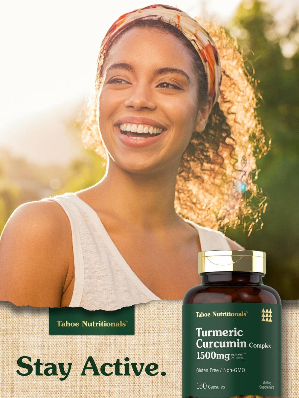 Turmeric bottle being poured to illustrate easy daily routine with Tahoe Nutritionals.