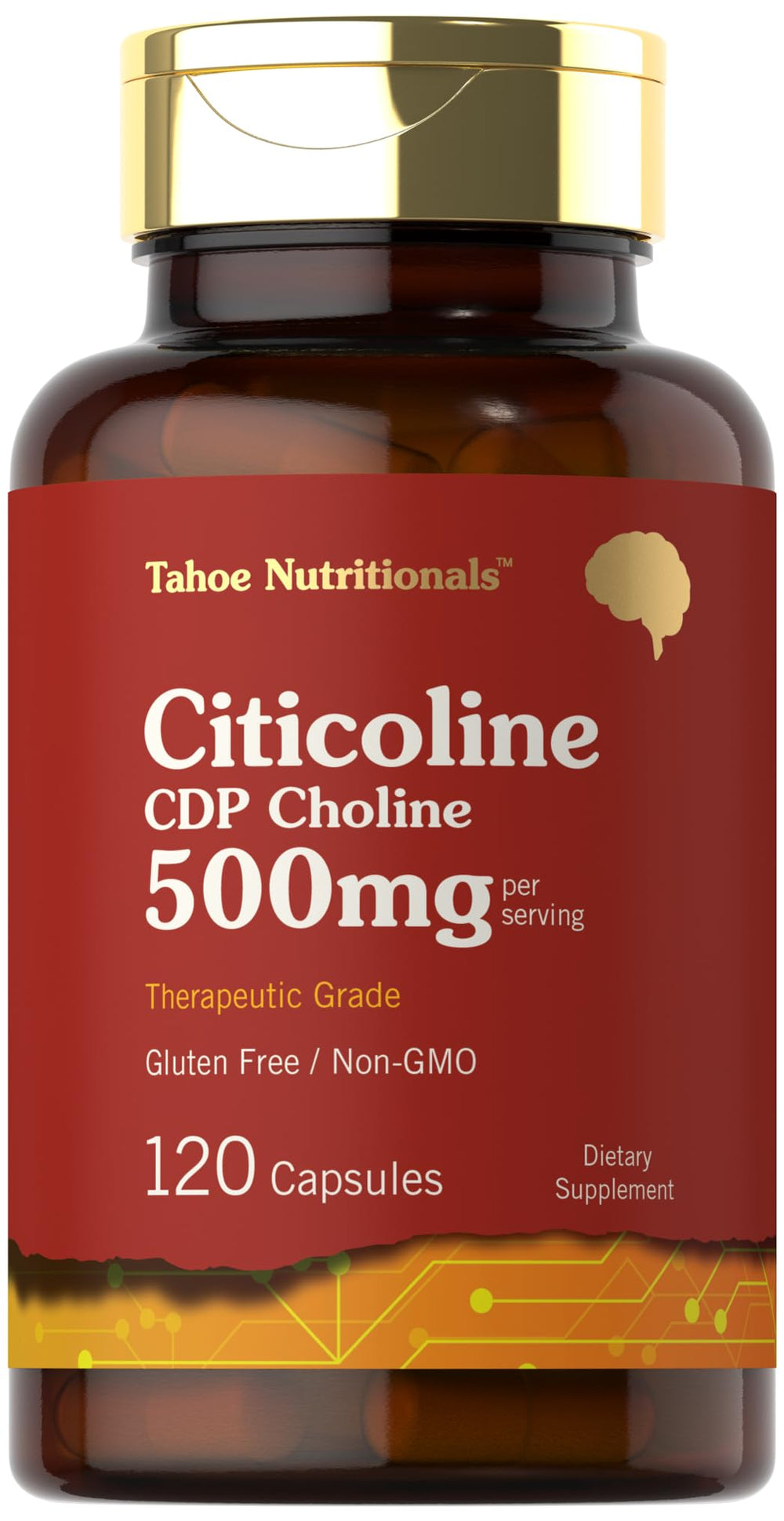 Tahoe Nutritionals Citicoline bottle 500mg on shelf for daily focus