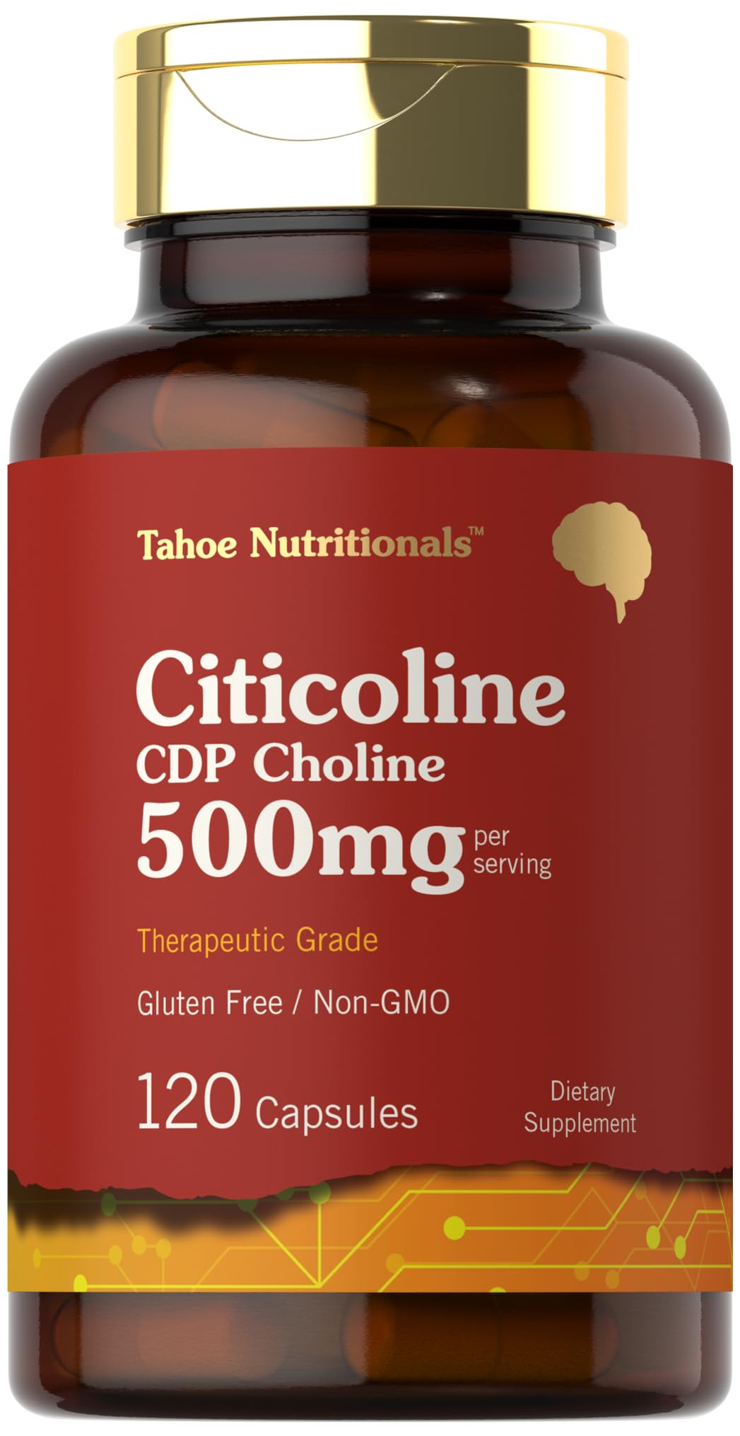 Tahoe Nutritionals Citicoline bottle 500mg on shelf for daily focus