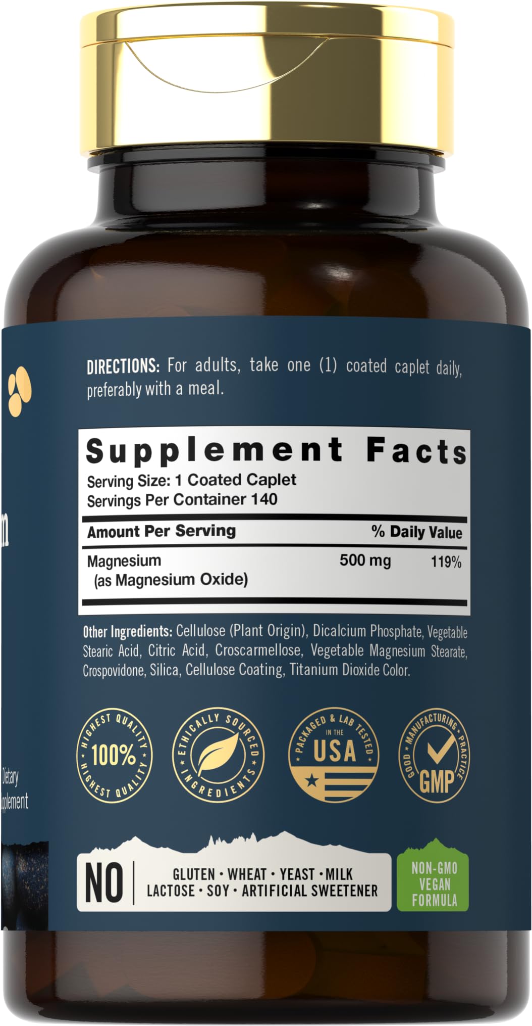 Tahoe Nutritionals Magnesium bottle image showing 140-count non-GMO, gluten-free formula.