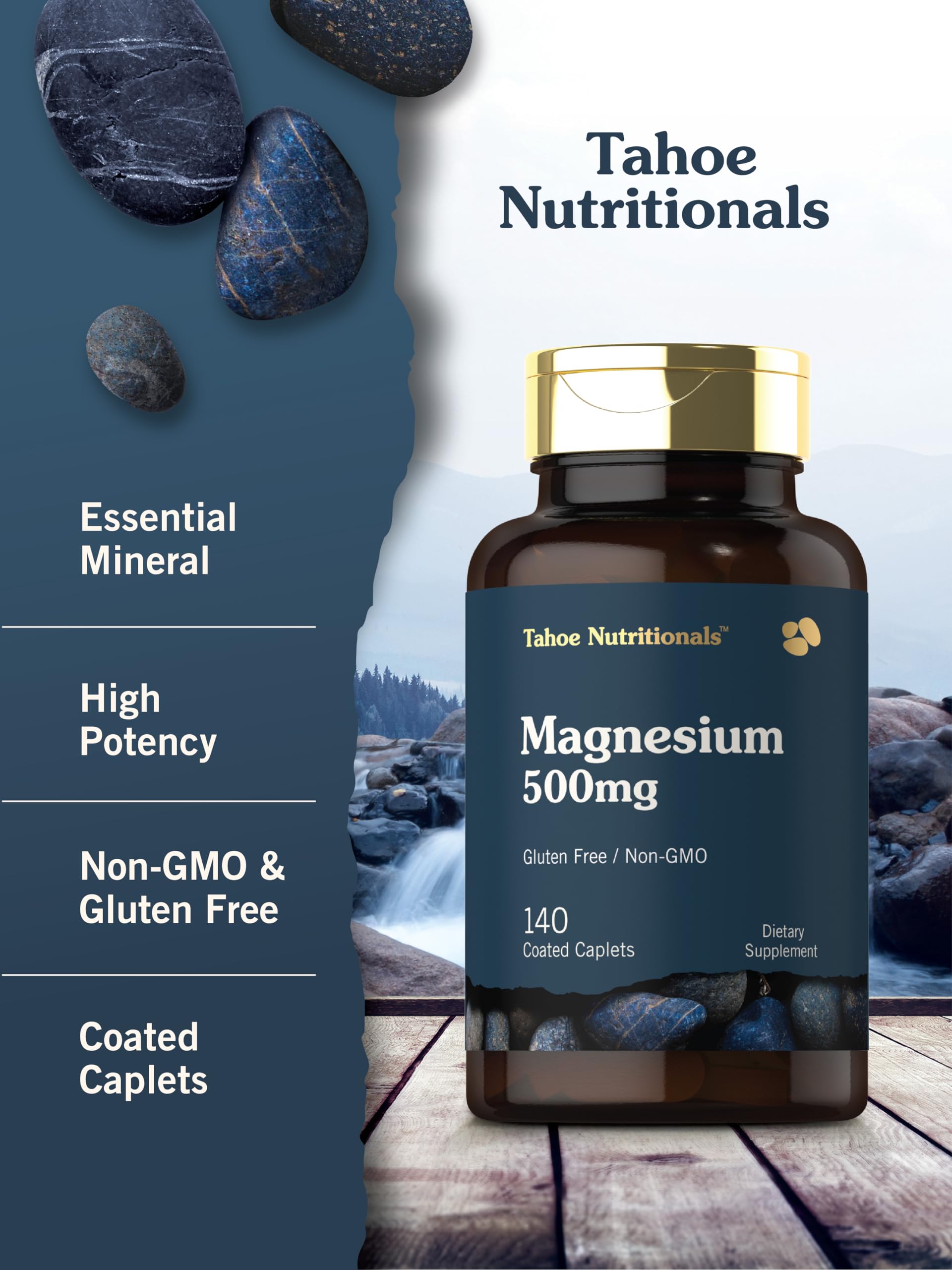 Tahoe Nutritionals Magnesium gluten-free and non-GMO label on the bottle.