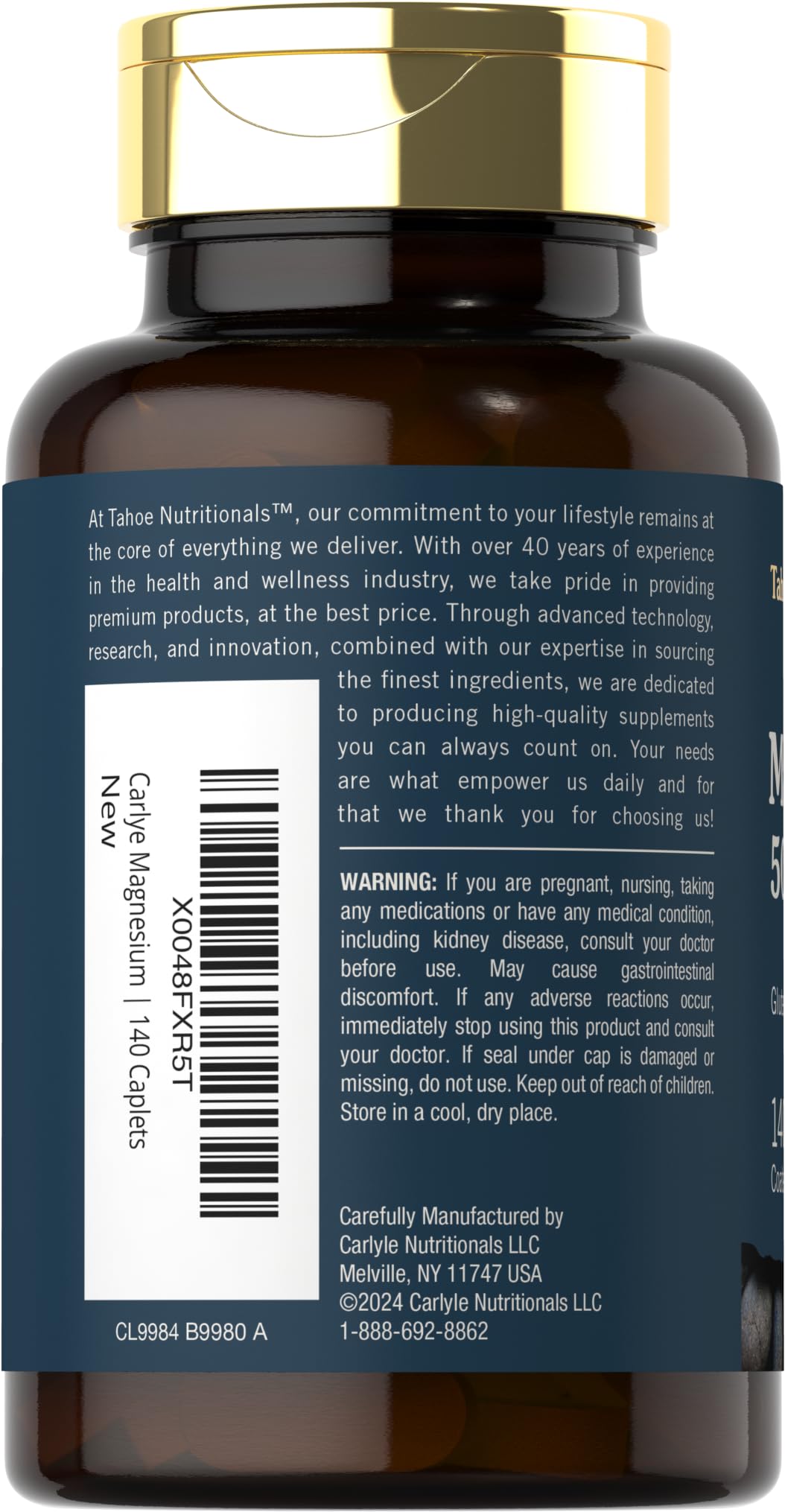 Tahoe Nutritionals Magnesium package details vegetarian formula for daily mineral support.