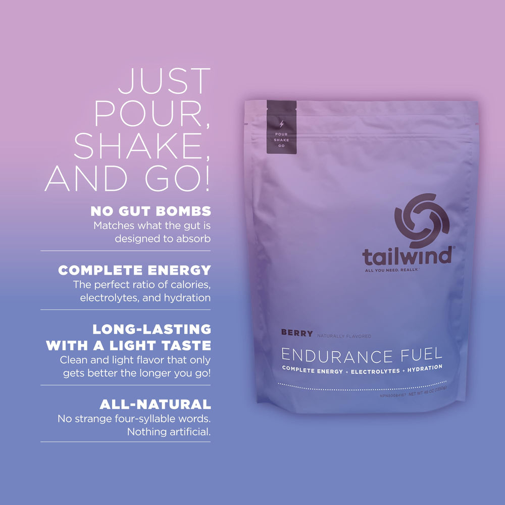 Tailwind Endurance Fuel water mix demonstrates easy dissolution for on-the-go training.