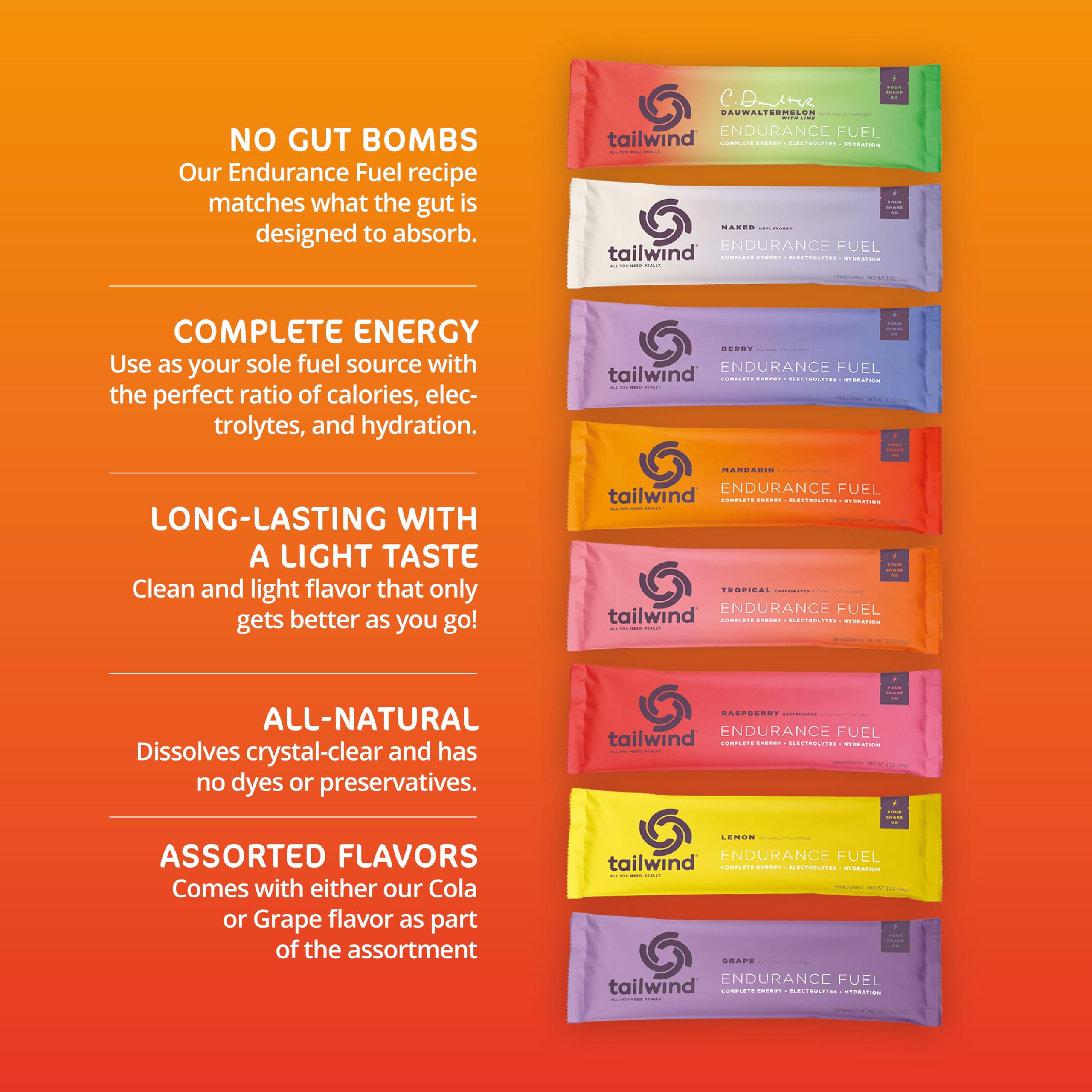 Tailwind Grab-and-Go Endurance Fuel grape flavor, refreshing energy for training sessions