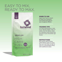 Tailwind High Carb Fuel 90g carbs per serving supports endurance sessions on the label