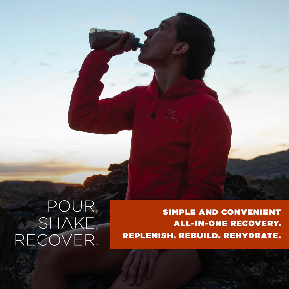 Tailwind Recovery Mix tub with 20 servings in a gym bag ready to use