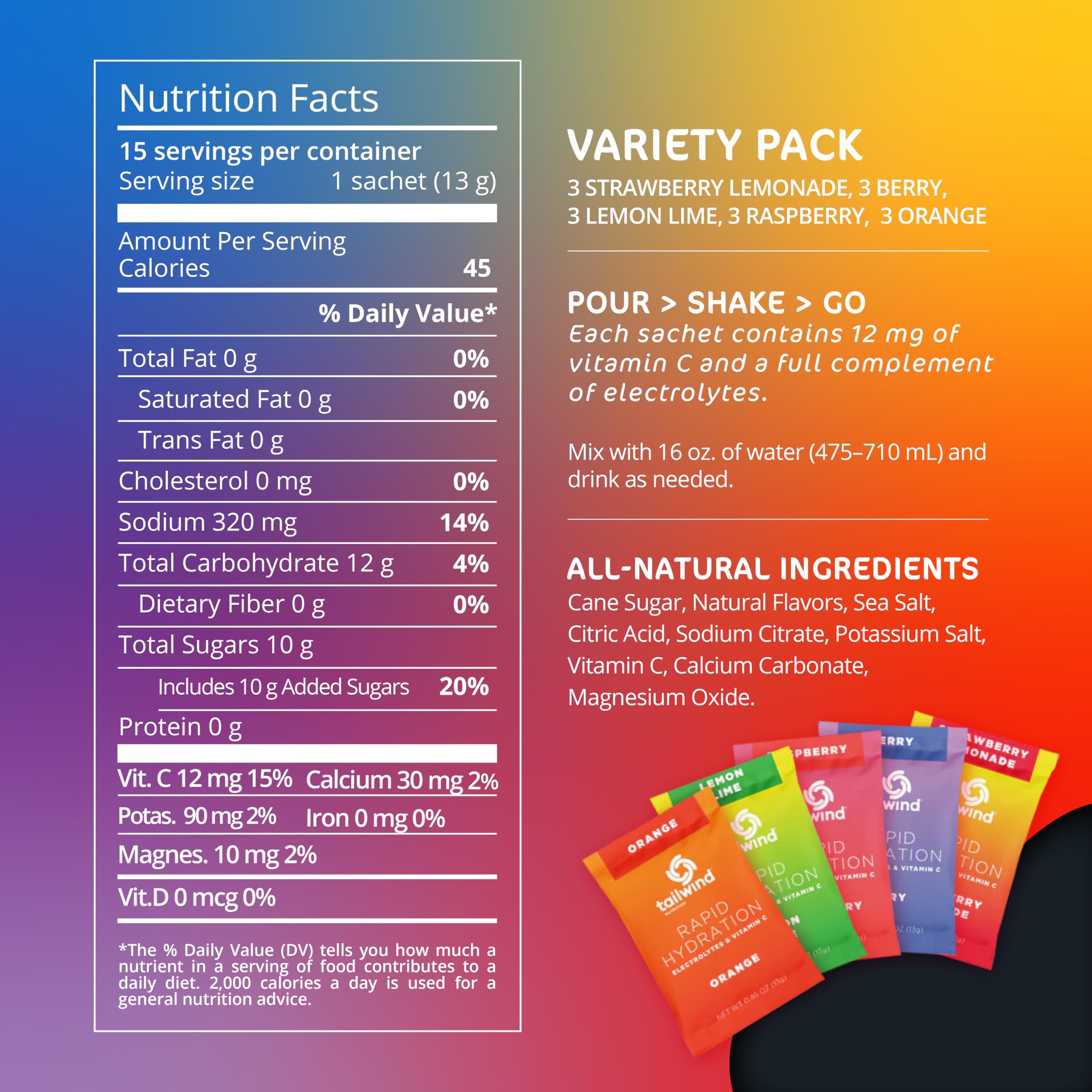 Tailwind Rapid Hydration strawberry lemonade sachet offers refreshing hydration during training sessions.