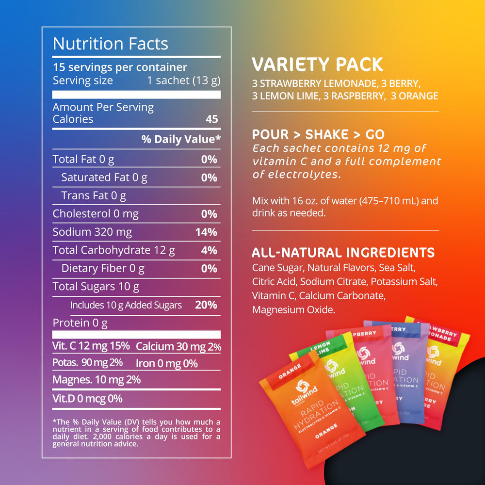 Tailwind Rapid Hydration strawberry lemonade sachet offers refreshing hydration during training sessions.