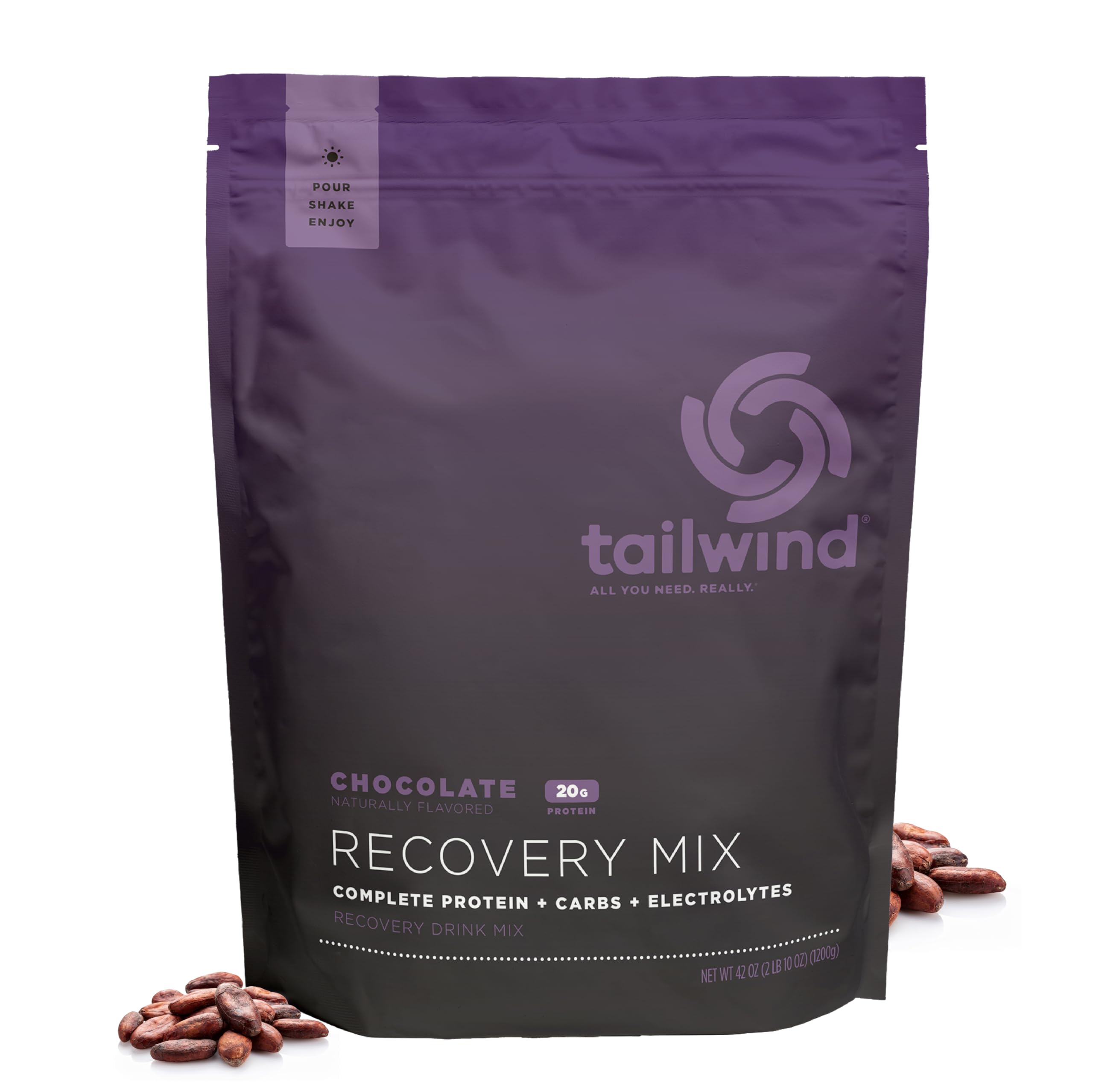 Tailwind Recovery Mix chocolate glass with ice signaling a refreshing workout recovery