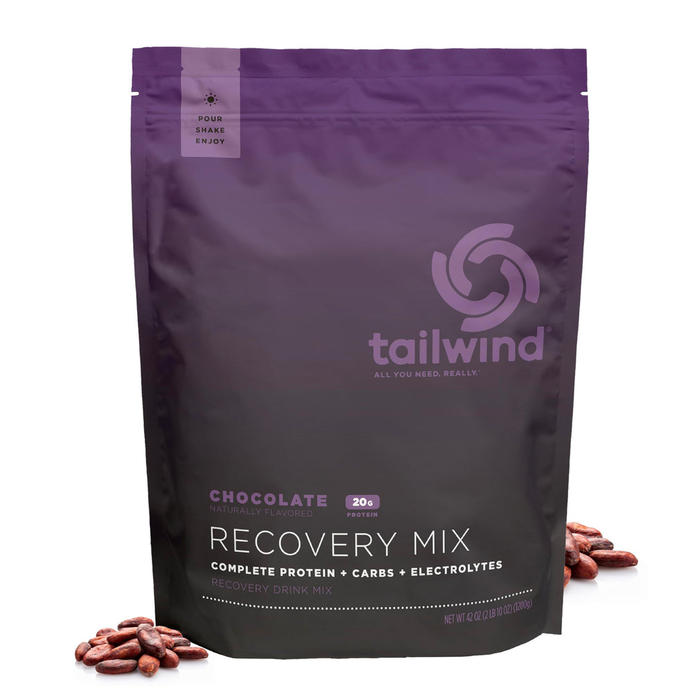 Tailwind Recovery Mix chocolate glass with ice signaling a refreshing workout recovery