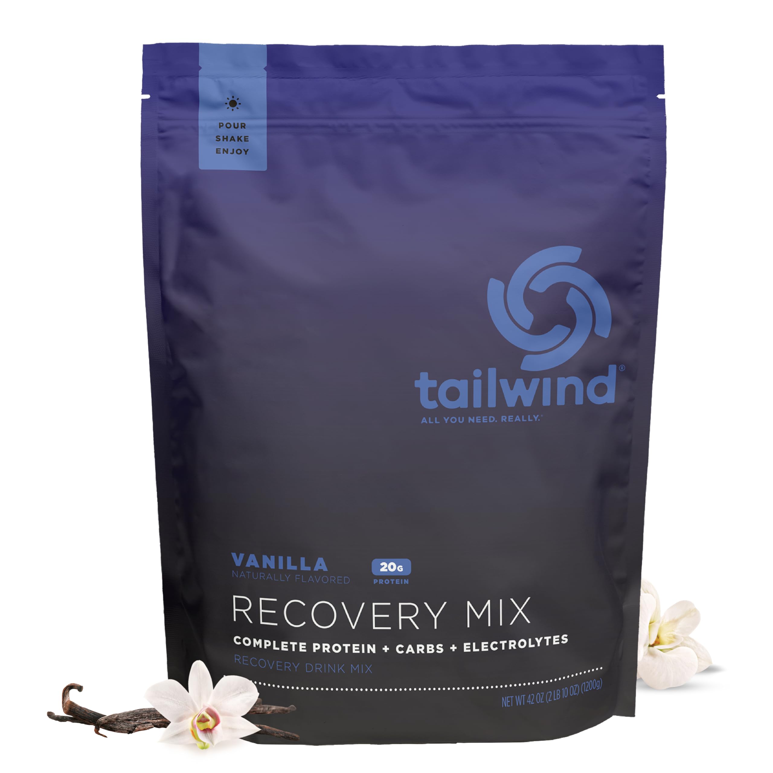 Tailwind Recovery Mix vanilla served in glass after workout supports hydration.