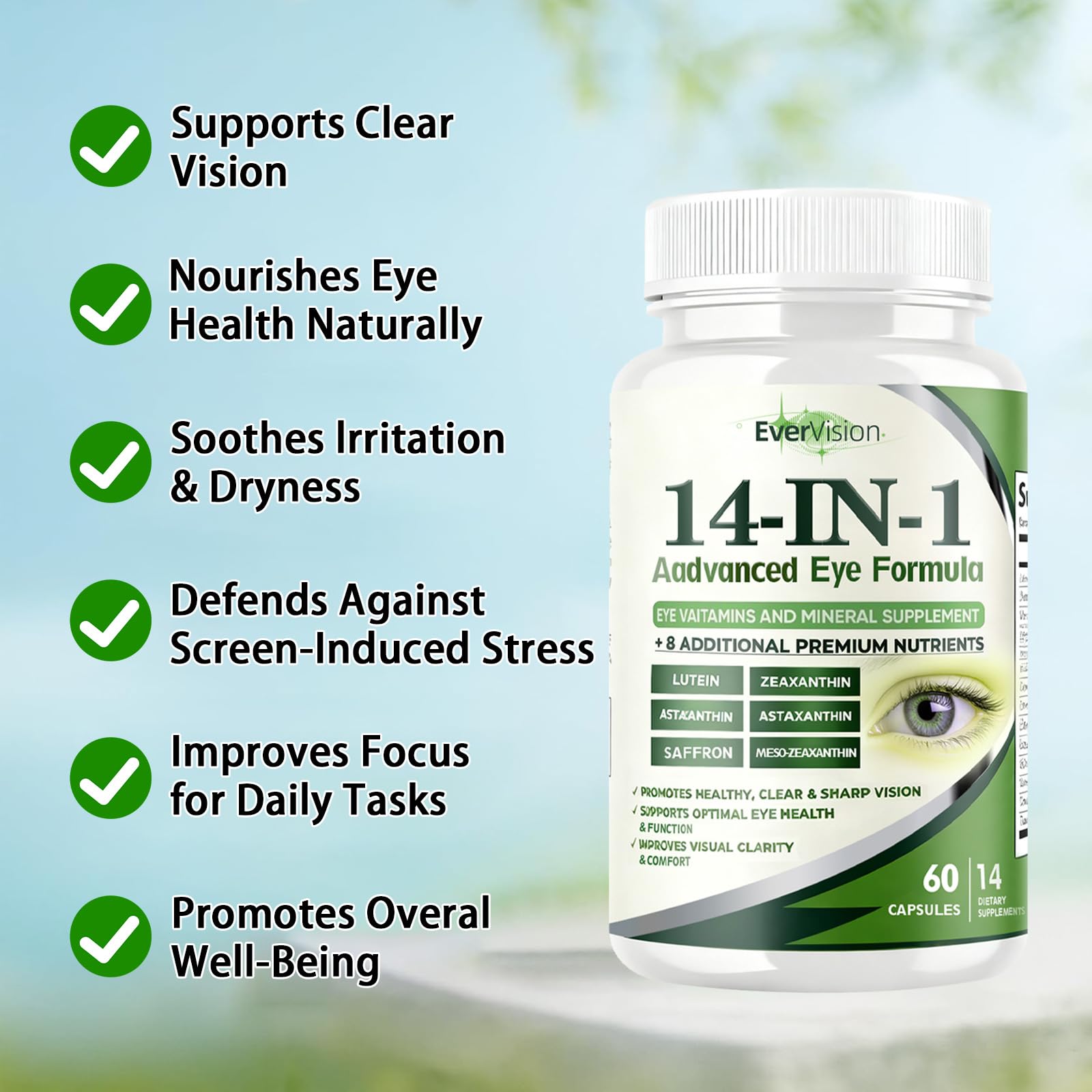 TakTuqa Evervision packaging assembly image illustrates the 14-in-1 eye formula.