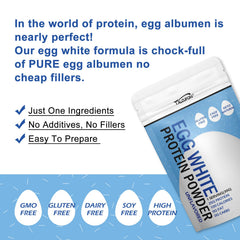 Talcufon egg white powder being whisked into a shake for a quick protein boost.