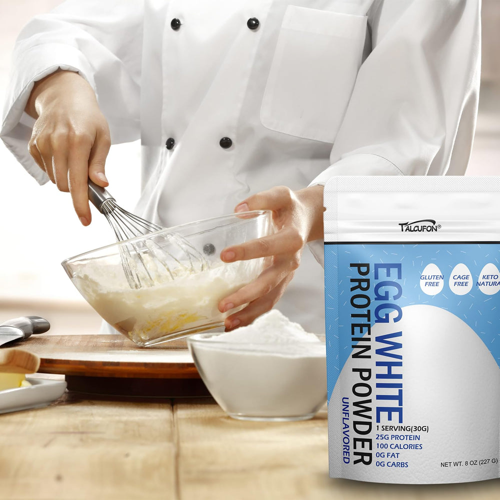 Talcufon egg white protein shake ready to blend after mixing.