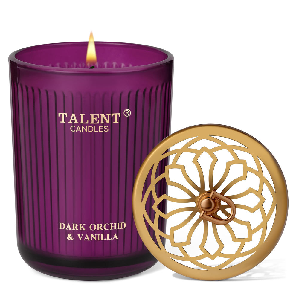 Talent Candles jar in Dark Orchid Vanilla delivering a long-lasting aroma for cozy evenings