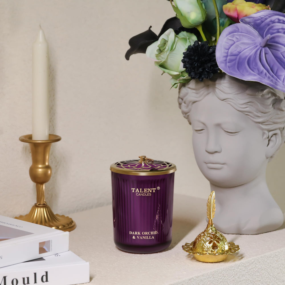 Talent Candles laser-engraved metal lid preserves scent while adding style