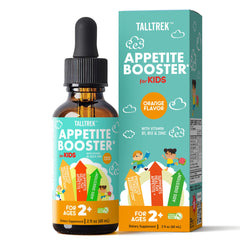 TallTrek Appetite Booster for Kids bottle with orange flavor supports daily nutrient intake.