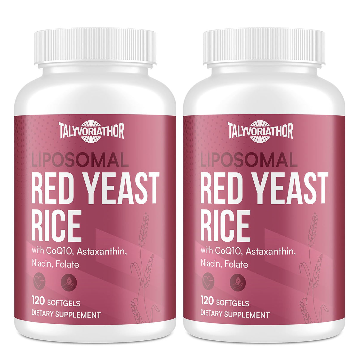 Talyvoriathor liposomal red yeast rice bottle highlighting high-absorption softgels for cardiovascular support.