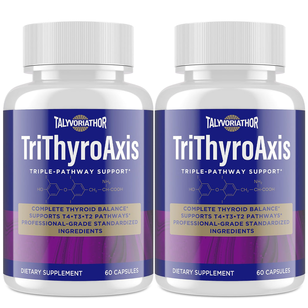 Talyvoriathor TriThyroAxis bottle front for balanced thyroid support and daily energy.