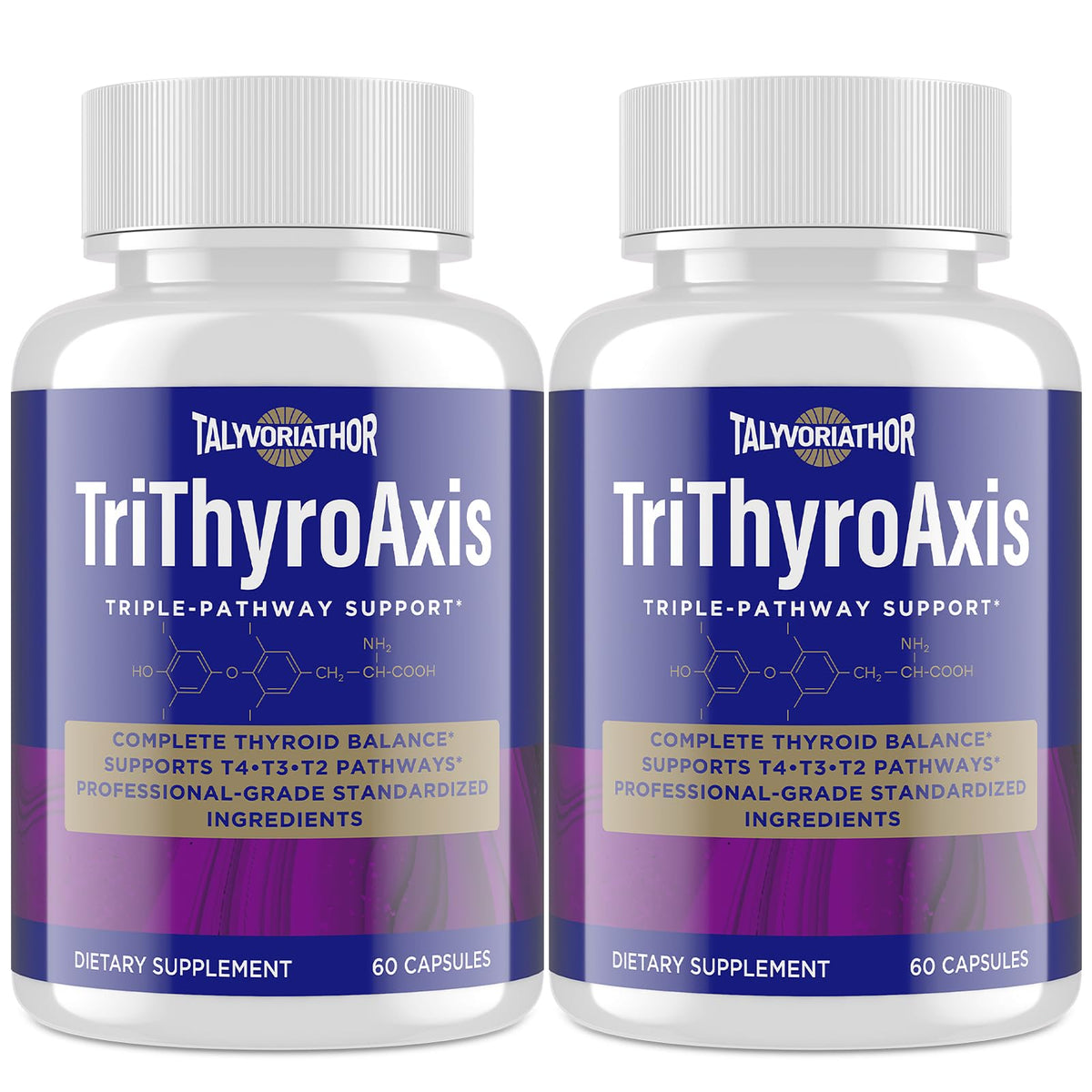Talyvoriathor TriThyroAxis bottle front for balanced thyroid support and daily energy.