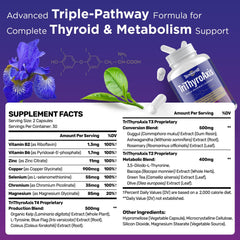 Talyvoriathor TriThyroAxis bottle side shows capsules for daily thyroid support.