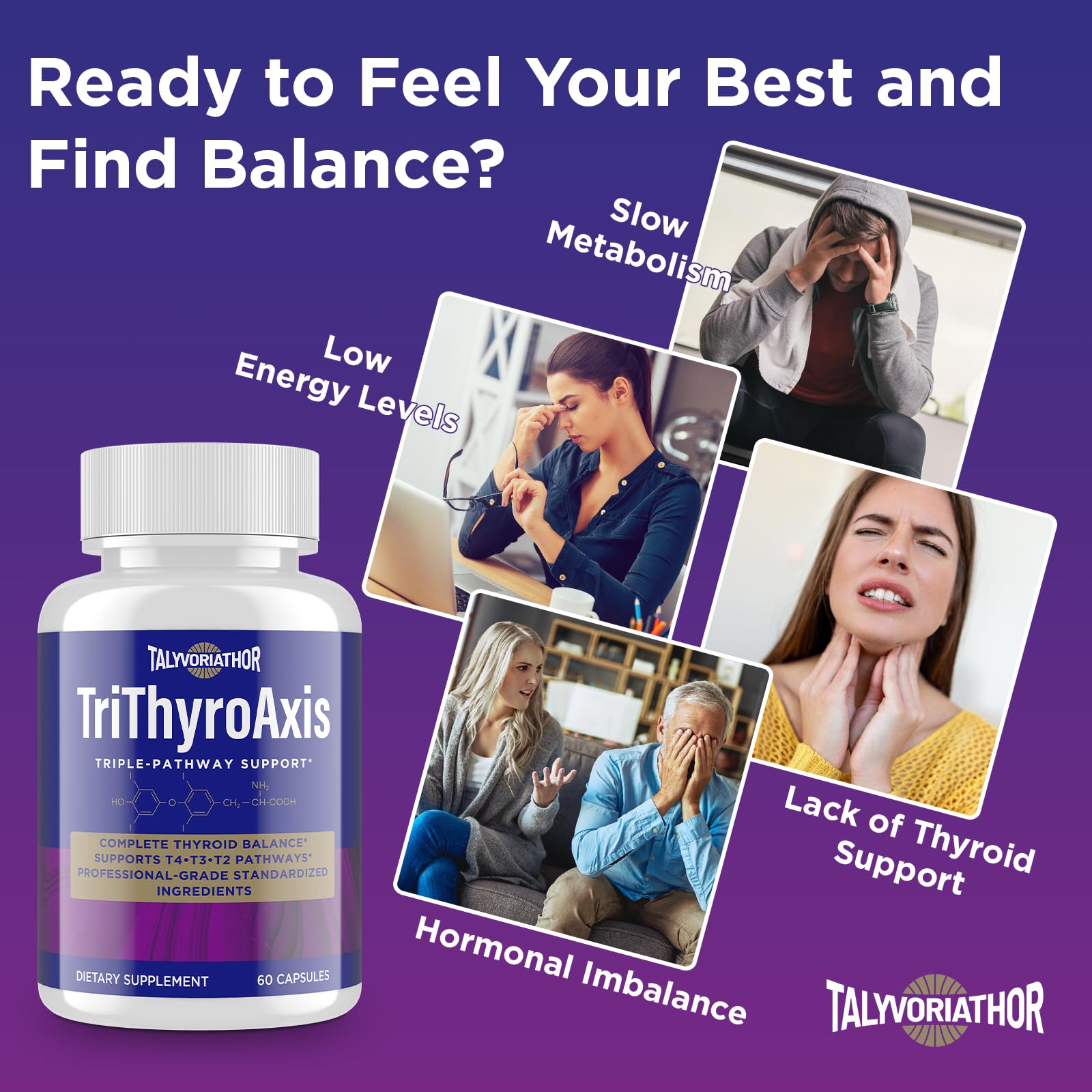 Talyvoriathor TriThyroAxis T4 production blend with kelp and minerals for T4 support