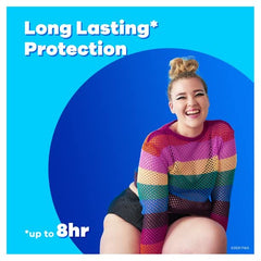 Tampax LeakGuard skirt illustration showing front-line leak protection.
