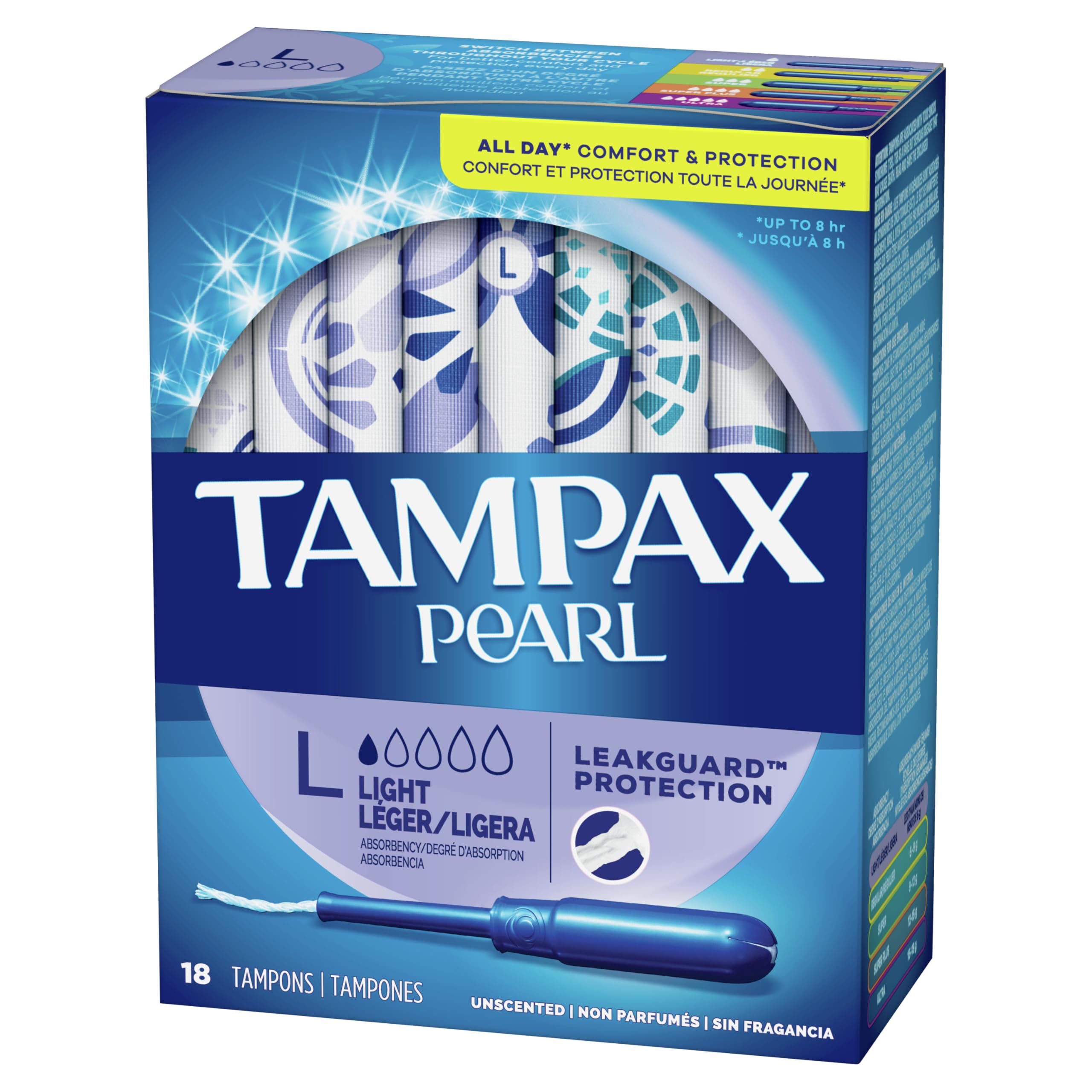 Tampax Pearl light days use for lighter flow with comfort.