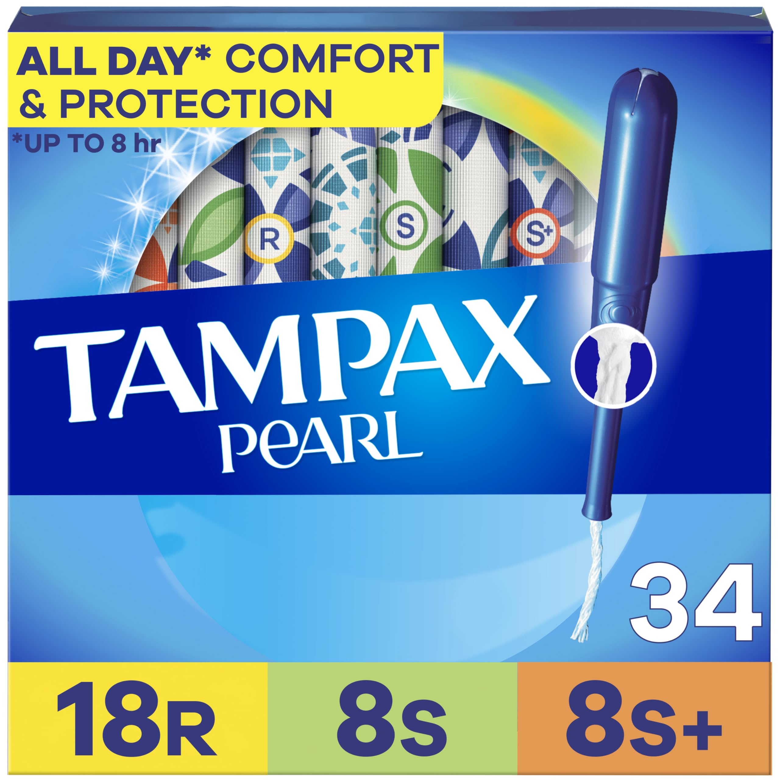 Tampax Pearl regular absorbency tampon with anti-slip grip eases insertion.